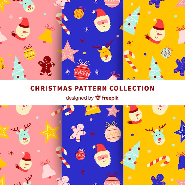 Colorful pattern collection with christmas elements