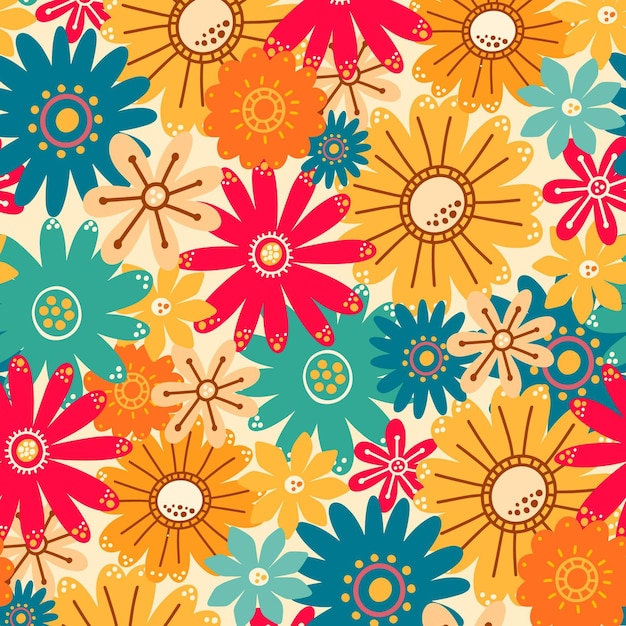 Free vector colorful pattern with different pretty flowers