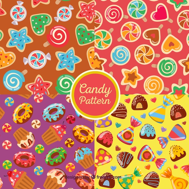 Бесплатное векторное изображение Коллекция красочных узоров с восхитительными конфетами