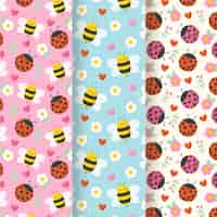 Free vector colorful patterns with different bugs set