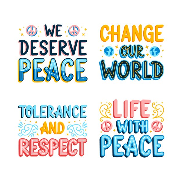 Colorful peace and love lettering stickers