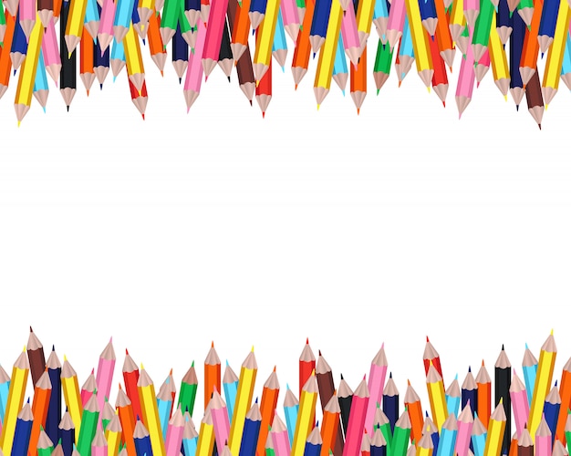 Colorful pencils frame with white