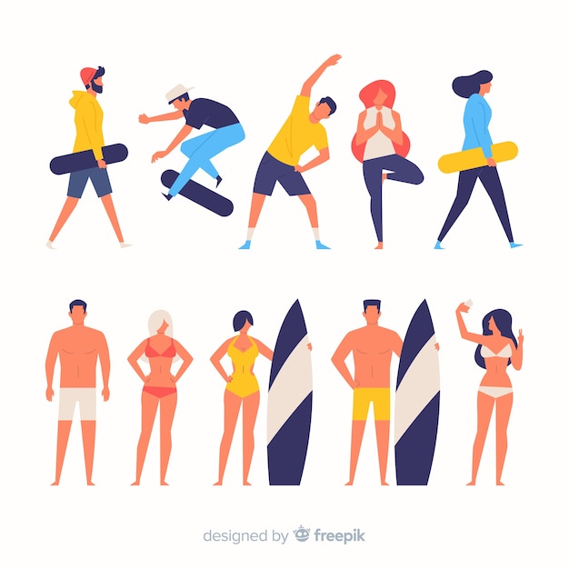 Free vector colorful people doing sport