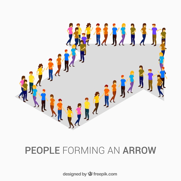 Colorful people forming an arrow