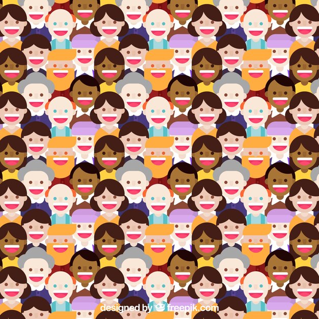 Free vector colorful people pattern with hand drawn style