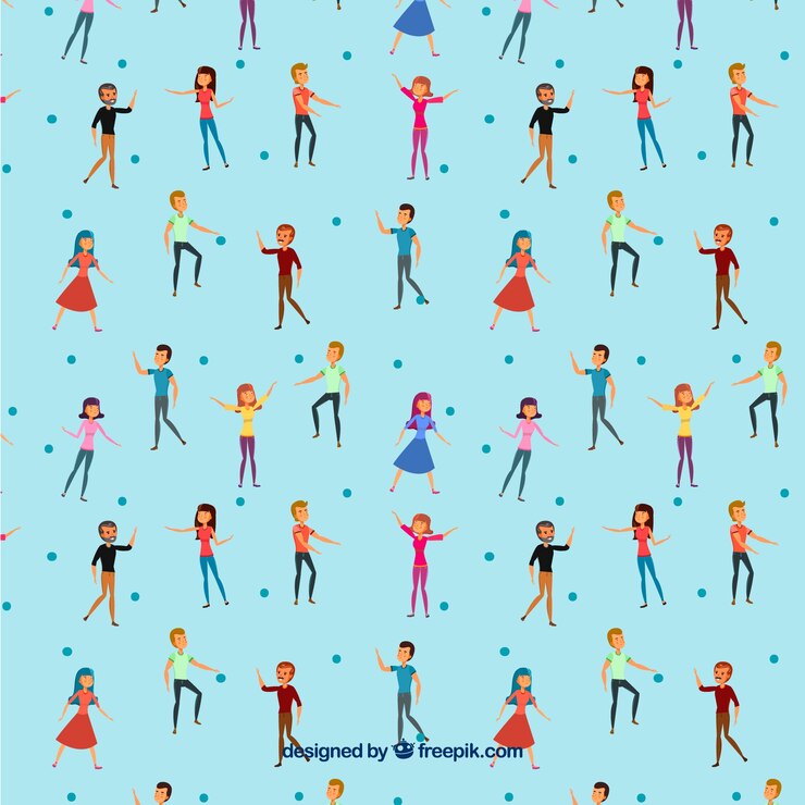 Free Vector colorful people pattern with hand drawn style