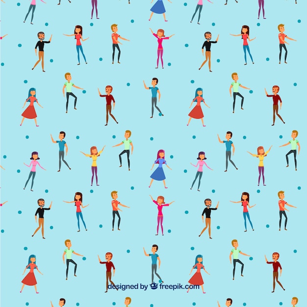 Colorful people pattern with hand drawn style
