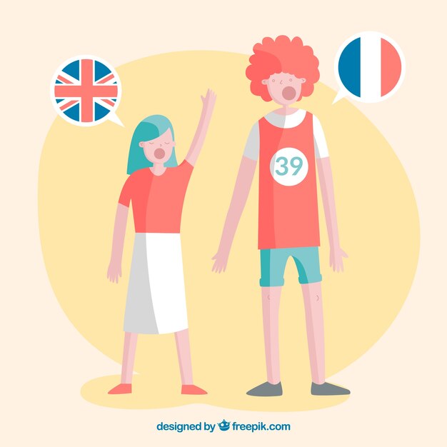 Colorful people speaking different languages with flat design