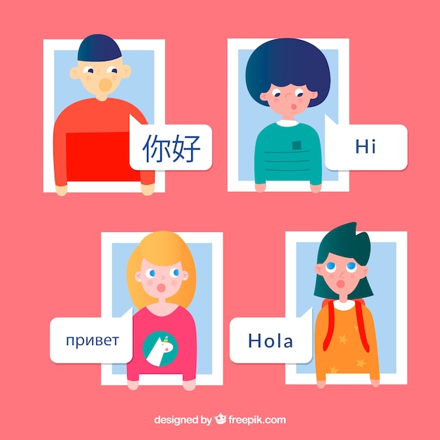 Free vector colorful people speaking different languages with flat design