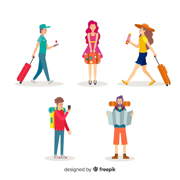 Free vector colorful people traveling collection