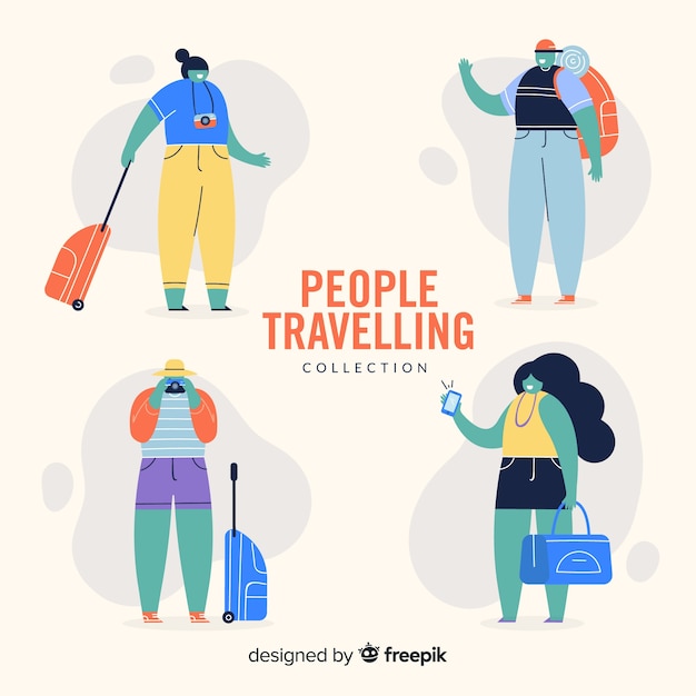 Collezione di persone colorate che viaggiano