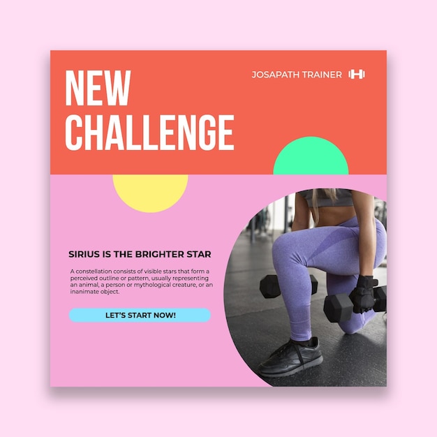 Vettore gratuito post di instagram di personal trainer colorato