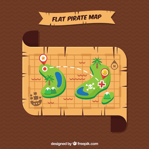 Vettore gratuito colorful sfondo pirata mappa