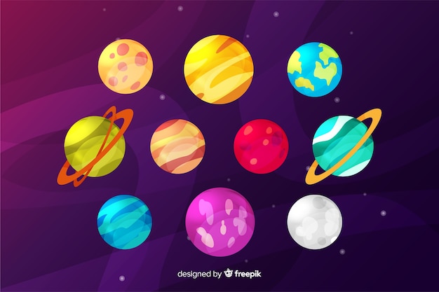 Colorful planet collection in flat design