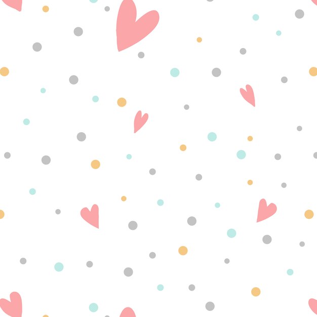 Colorful polka dots with hearts vector