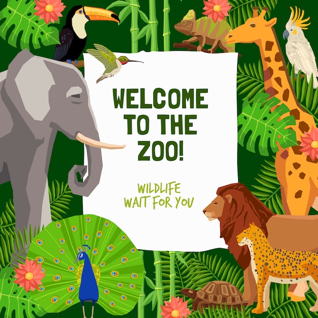 Free vector colorful poster with invitation to visit zoo