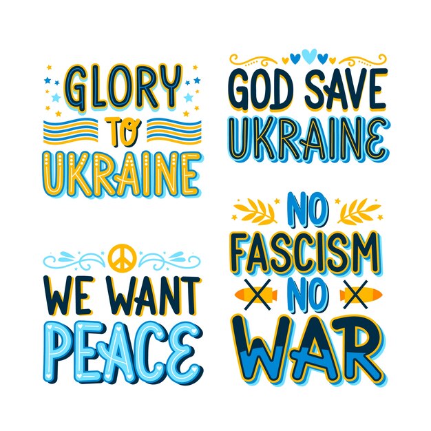 Free vector colorful pray for ukraine lettering sticker set