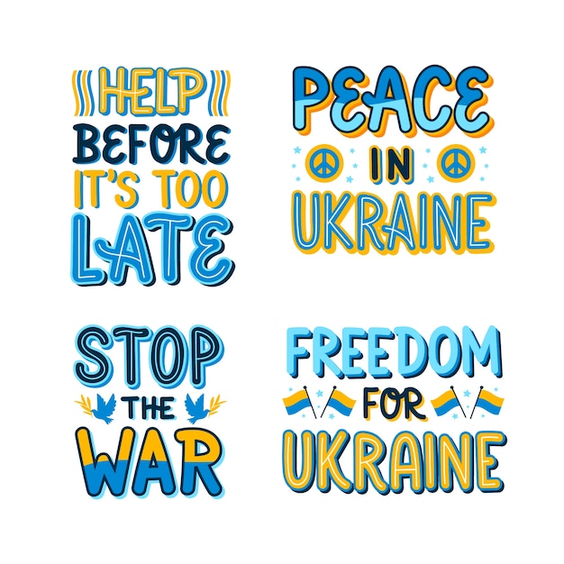 Colorful pray for ukraine lettering sticker set