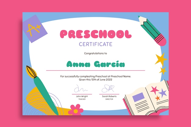 Colorful preschool anna certificate