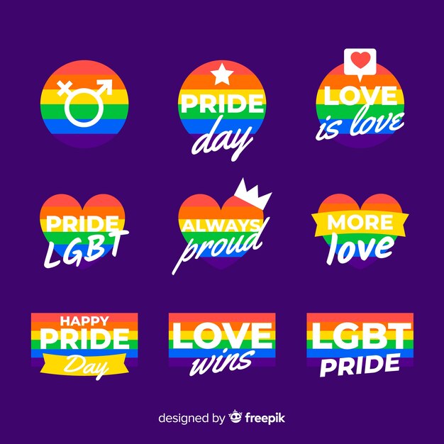 Colorful pride day labels collection