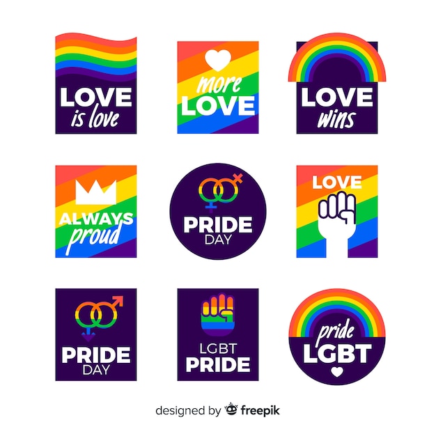 Free vector colorful pride day labels collection