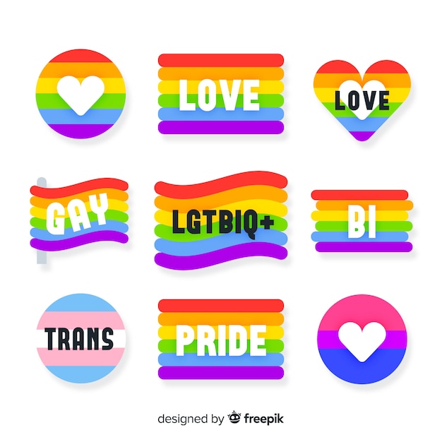 Colorful pride day labels collection