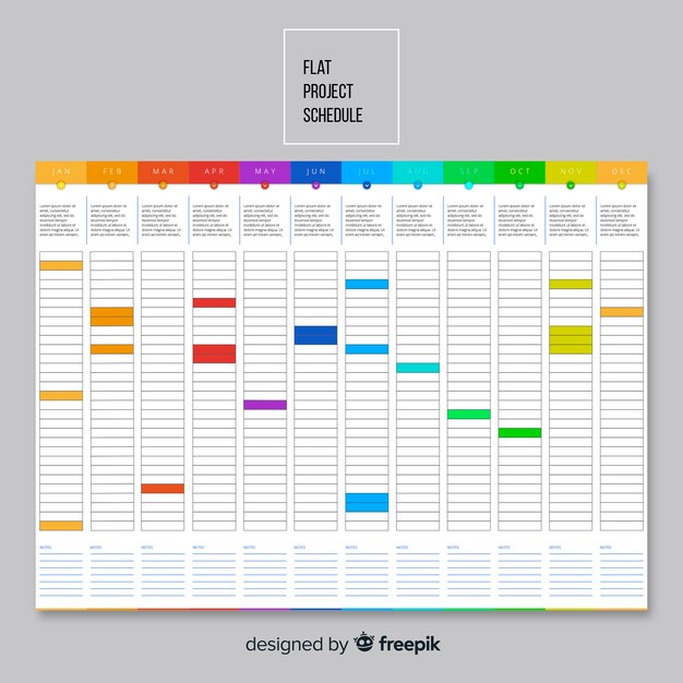 Colorful project schedule template with flat design