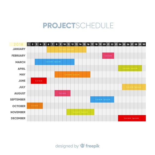 平面デザインのカラフルなプロジェクトスケジュールテンプレート