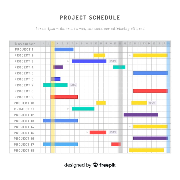 Free vector colorful project schedule template with flat design