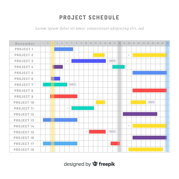 Free Vector colorful project schedule template with flat design