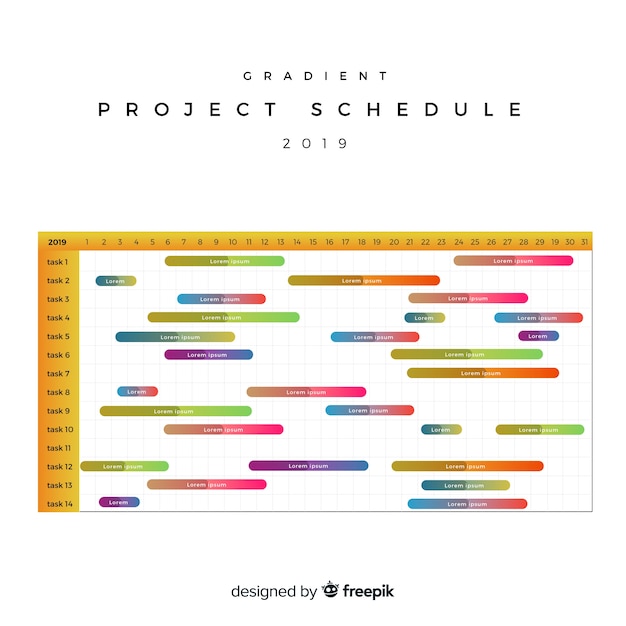 Цветной шаблон расписания проекта с градиентным стилем