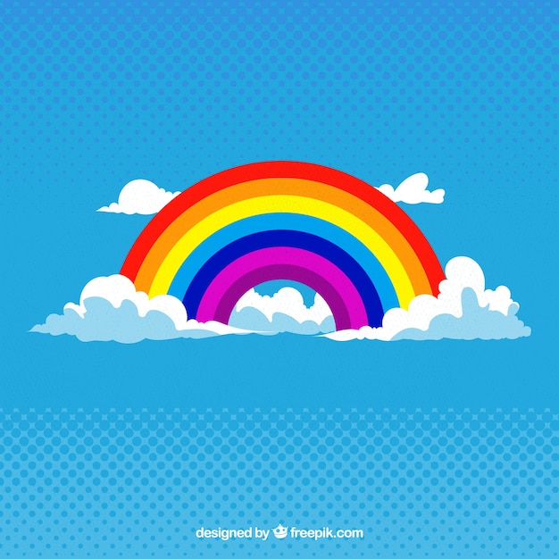 Free vector colorful rainbow on clouds abstract background