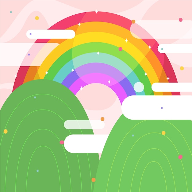 Colorful rainbow illustrated with clouds