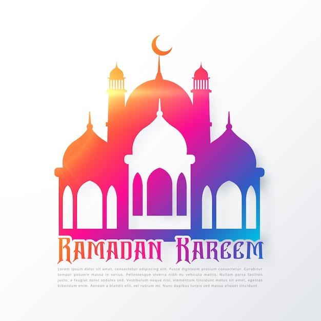 Colorful ramadan kareem design with mosque