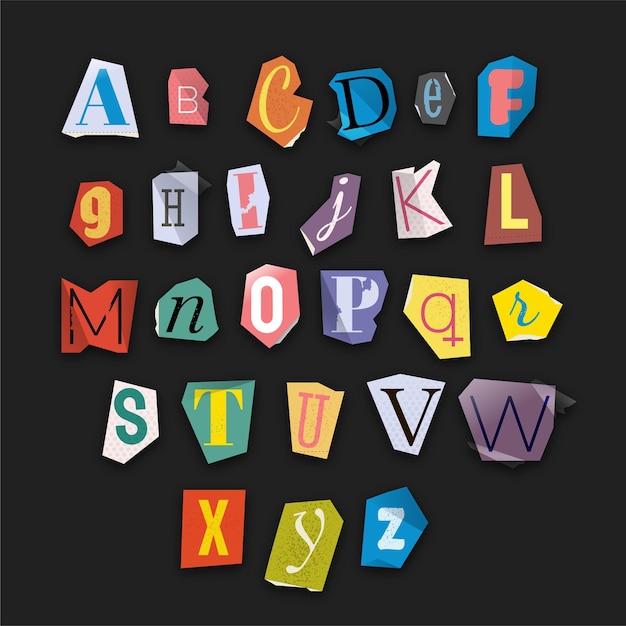 Free vector colorful ransom note letter set