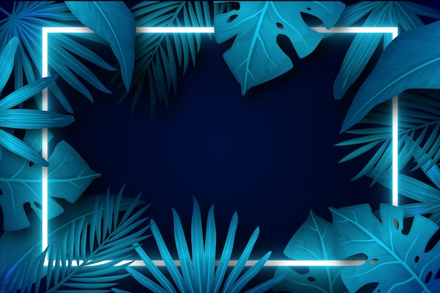 Free vector colorful realistic leaves with neon frame