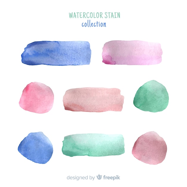 Colorful realistic watercolor stain collection