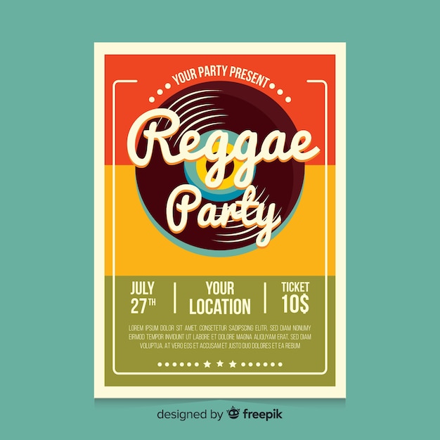 Vettore gratuito poster di partito colorato reggae con design piatto