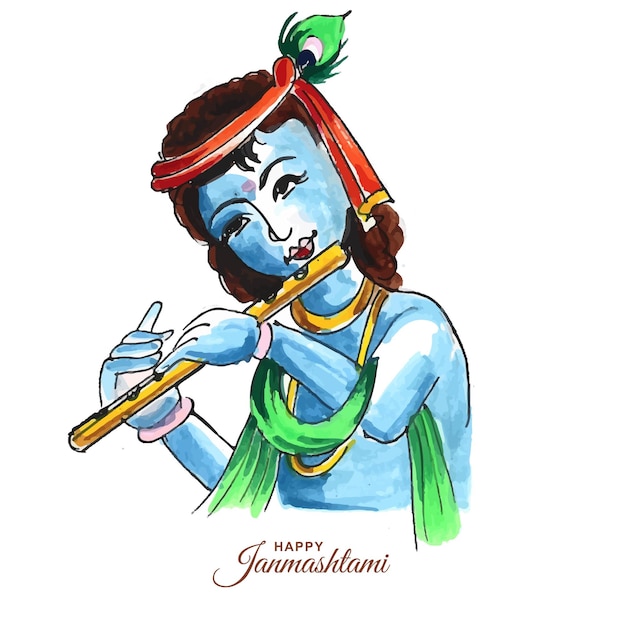 Colorful religious krishna janmashtami card background