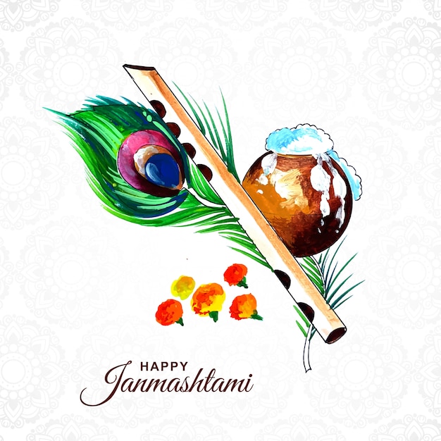 Colorful religious krishna janmashtami card