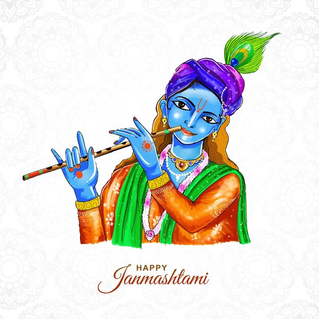 Colorful religious krishna janmashtami card