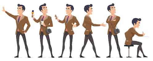 Free vector colorful reporter characters set of journalist with different professional equipment in various poses isolated