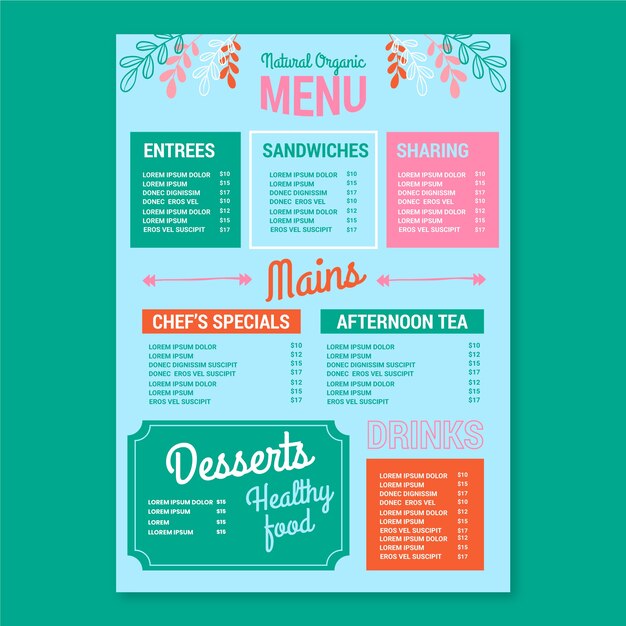 colorful restaurant menu template concept