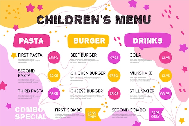Красочный шаблон меню ресторана в горизонтальном формате