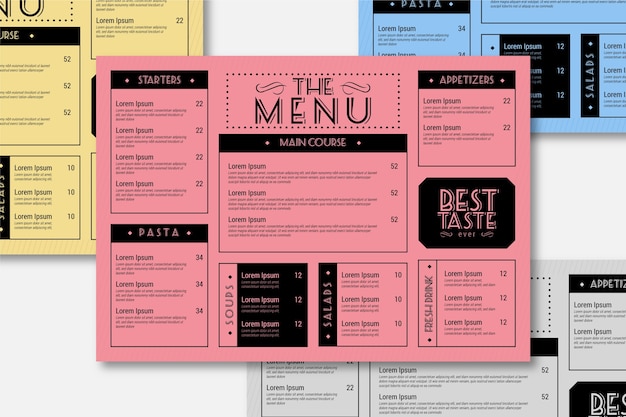 Vettore gratuito modello di menu ristorante colorato