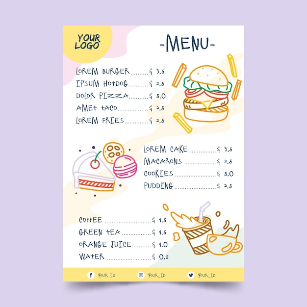 Colorful restaurant menu template