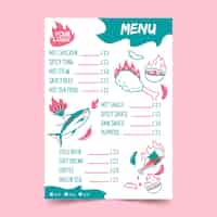 Vettore gratuito modello di menu ristorante colorato