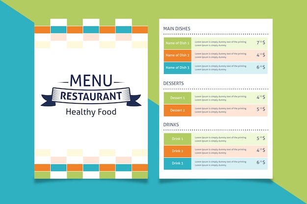 Colorful restaurant menu template