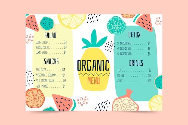 Бесплатное векторное изображение Красочный шаблон меню ресторана