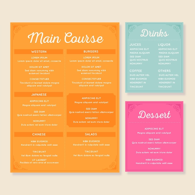 Colorful restaurant menu template